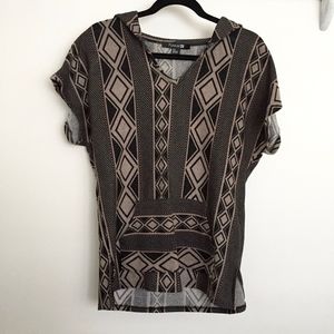 Tribal Print Top w/ Hood & Front Pocket